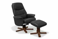 Living Lænestol M. Skammel, Sort Læder Og Maghonifarvet Stel