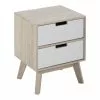 Vita Kommode/sengebord M. 2 Skuffer, Ubehandlet Træ Og Hvide Skuffer