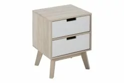 Vita Kommode/sengebord M. 2 Skuffer, Ubehandlet Træ Og Hvide Skuffer