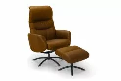 Wigan Lænestol M. Skammel, Cognac Læder Og Sort Stel