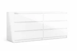 Bakir Dobbelt Kommode M. 6 Skuffer, Hvid Højglans