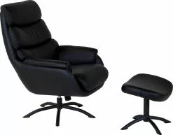 Drammen Lænestol M. Skammel, Sort Læder