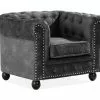 Chesterfield Setter Lænestol, Mørkegrå Velour
