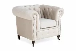Chesterfield Deluxe Lænestol, Beige Velour