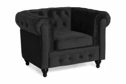 Chesterfield Lyx Lænestol, Sort Velour