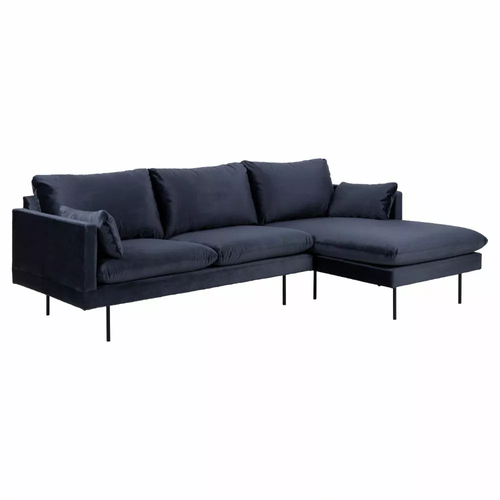 Sunderland Chaiselong Sofa Højrevendt, Blå Velour 1 Sunderland Chaiselong Sofa Højrevendt, Blå Velour